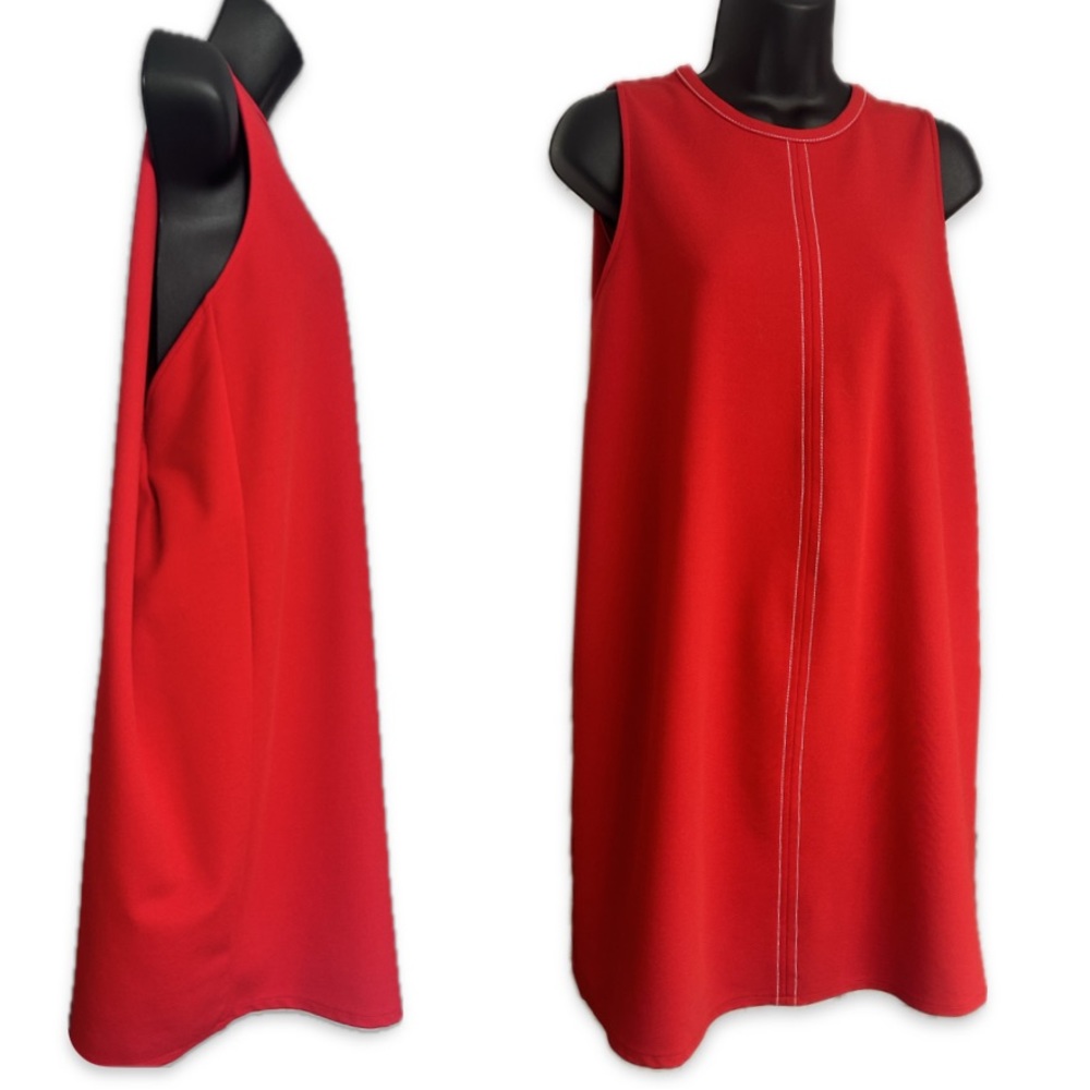 Zara Red sleeveless tank Dress with White Contrast Stitching